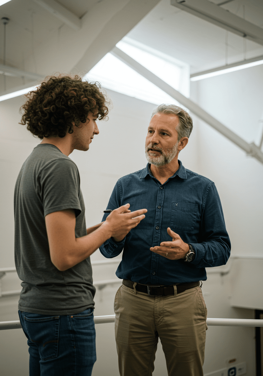 A student and trainer talking A student and trainer talking
